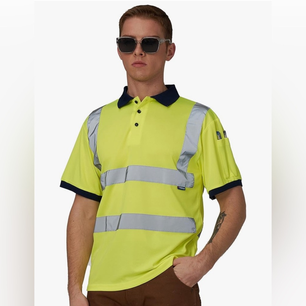 NIB A-SAFETY High Visibility Safety Sleeve Polo T-Shirt - Size:‎ XS